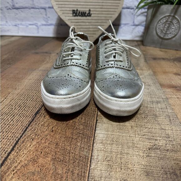 Shellys London Platform lace up Shoes Metallic Silver Sneaker Made in Spain - Picture 11 of 12